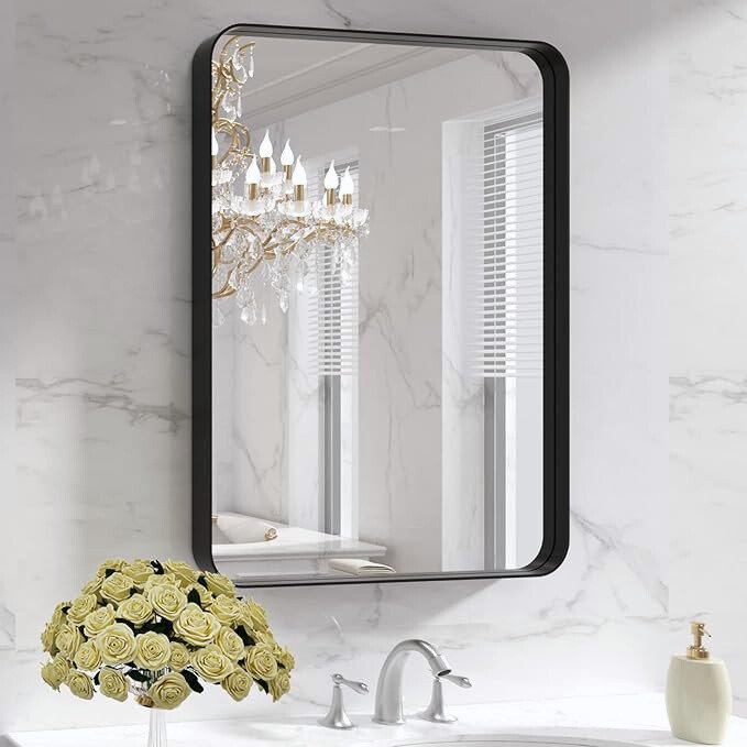 LOAAO Black Metal Framed Bathroom Mirror