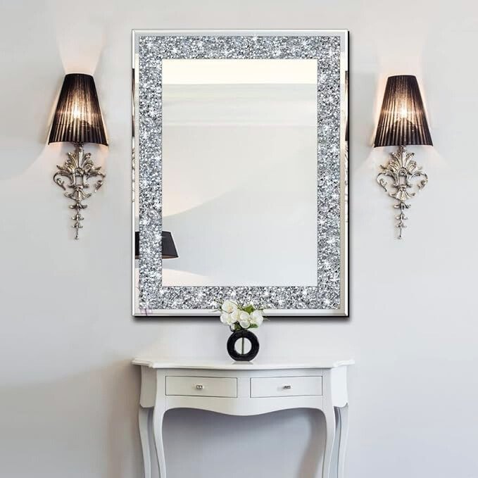 QMDECOR Crystal Crush Diamond Rectangle Silver Mirror