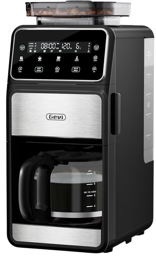 Gevi 10 Cup Drip Coffee Maker with Built-in Grinder touch screen